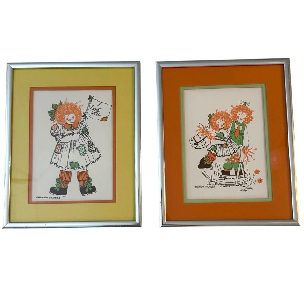 Marguerite Baldasaro Original Art Set Boy Girl Rocking Horse Love You Frame Mat